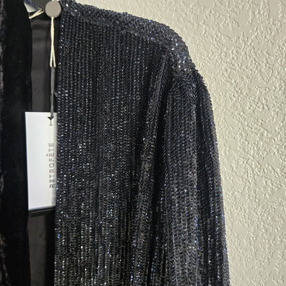 NWT Retrofete Gabrielle Embellished Robe Mini Dress Size S Black VNeck Tie Waist - Picture 5 of 14